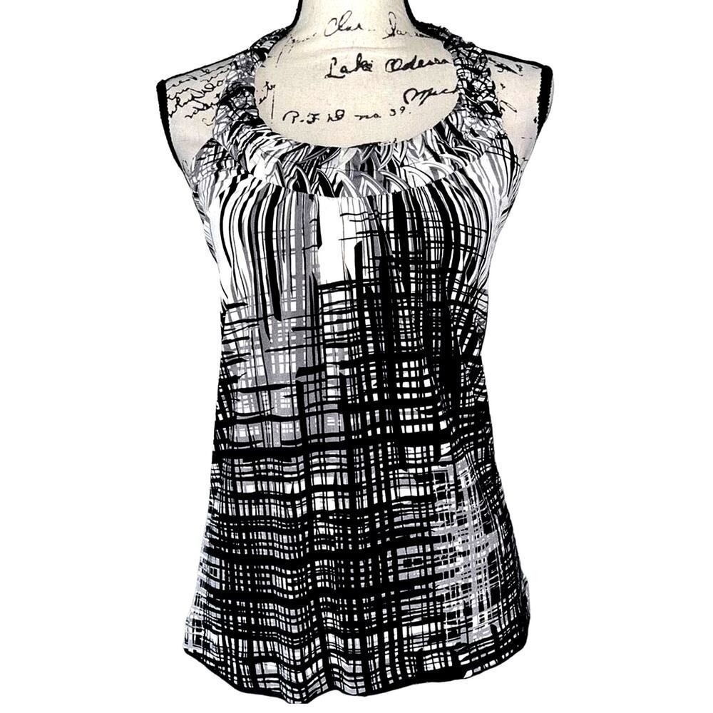 The Limited Black White Abstract Geometric Halter Tie Neck Blouse Top Small NWT